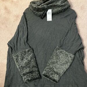 Premise Gray Cozy Funnel Neck Sweater with Contrast Cuffs